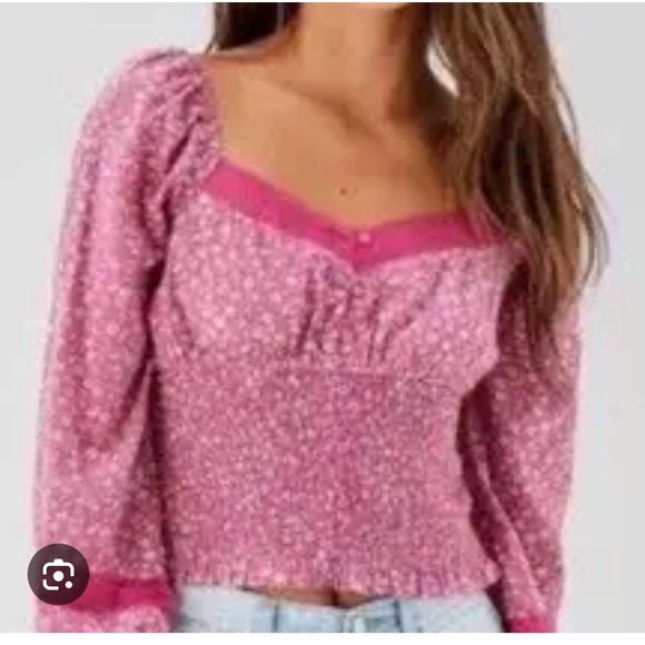 AE Women M Smocked Lace Cotton Milkmaid Top Cottage Peasant Barbie Festival Y2K - Picture 1 of 9